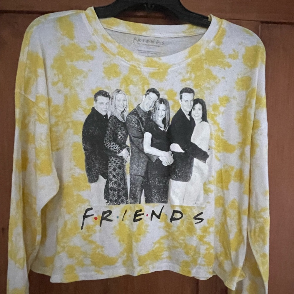 Friends Yellow White Cropped Tee Shirt L